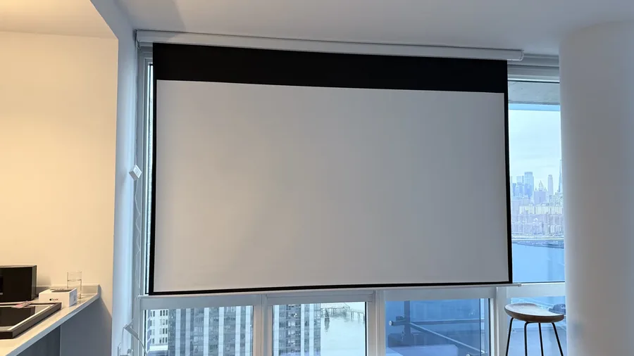Ceiling projector installed and set up in a NYC apartment