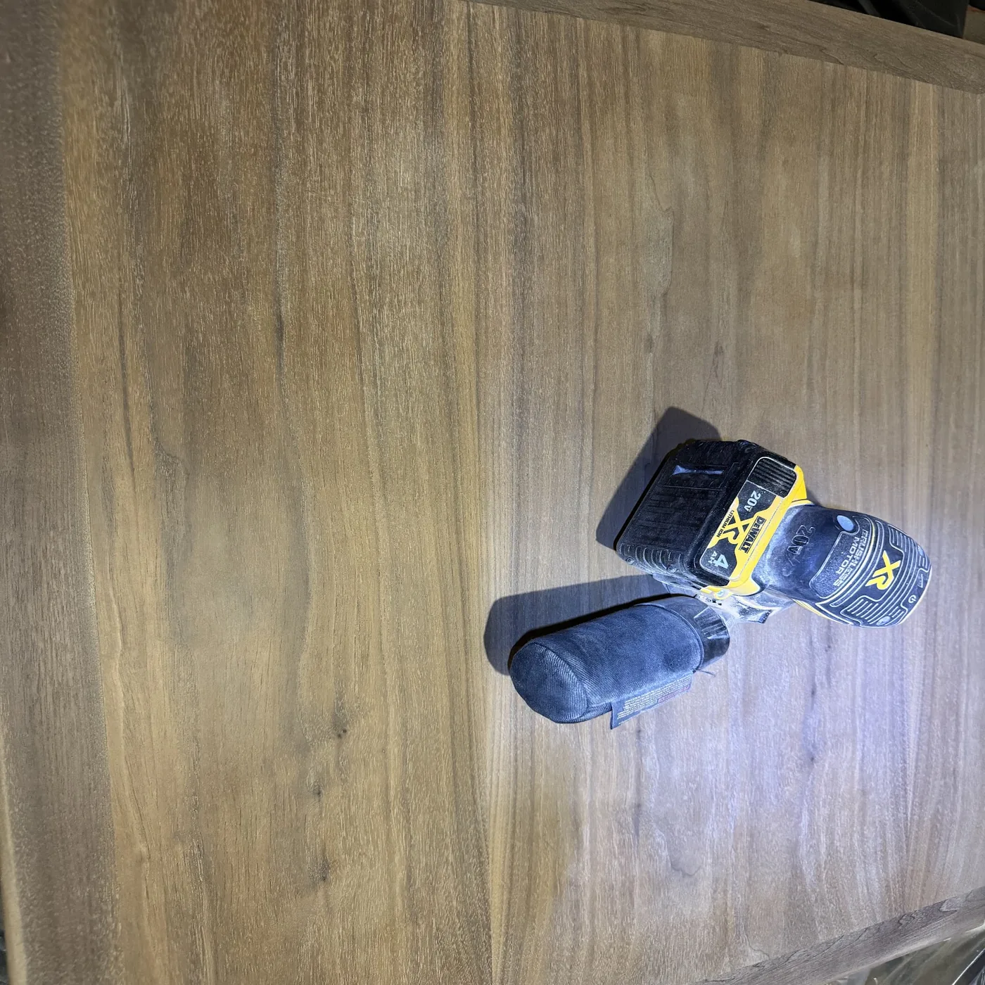 Sanding tools on the table during workshop refinishing