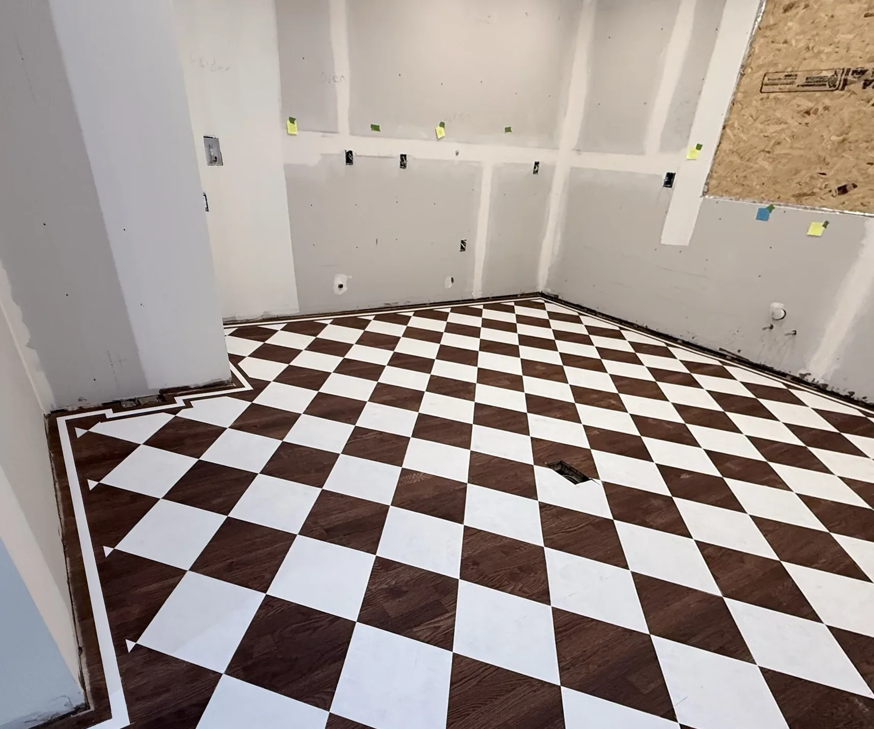 Finished chess-pattern floor from the same viewpoint, Baldwin NY
