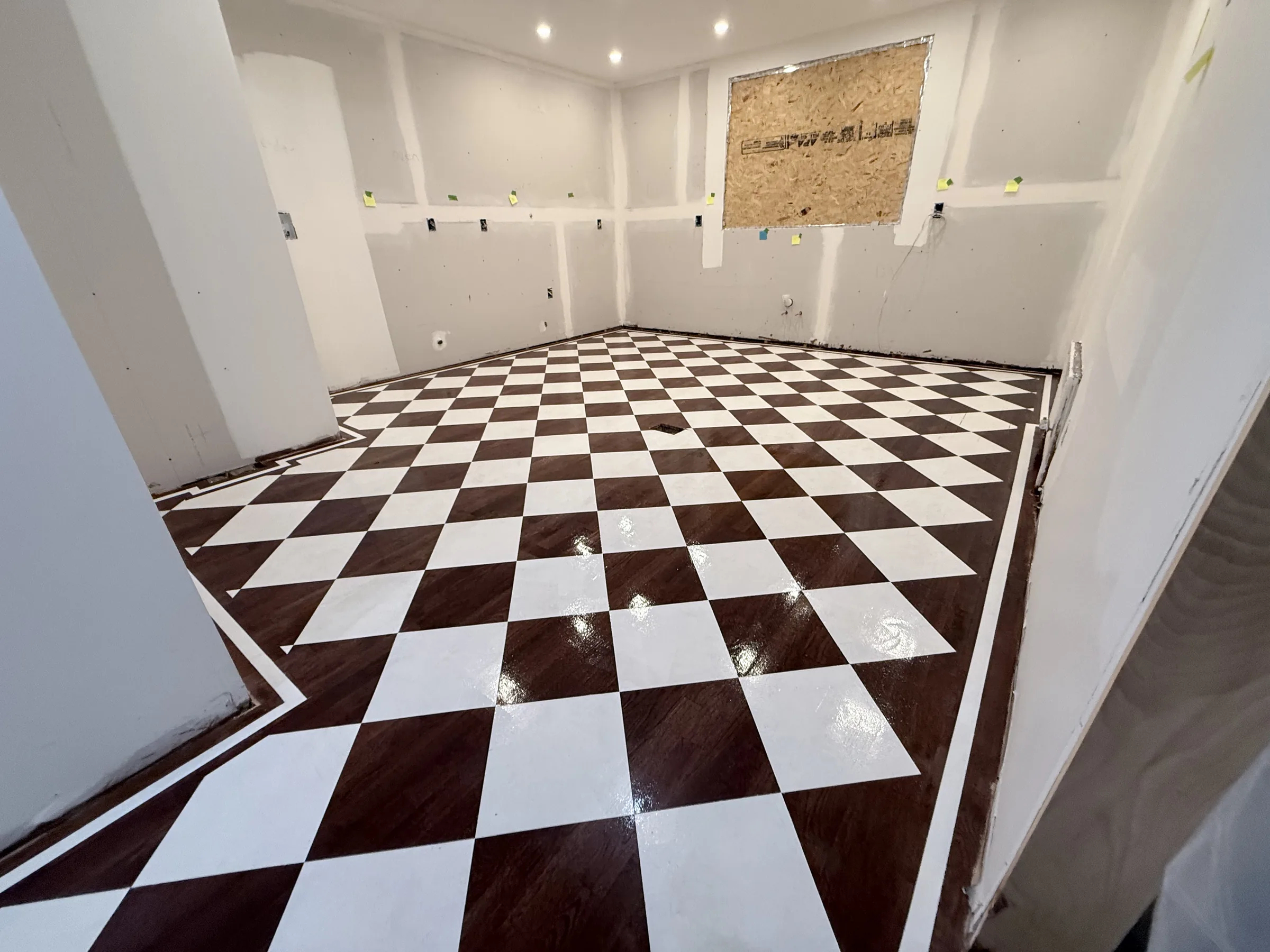 Chess-Pattern Painted Floor in Baldwin, Long Island