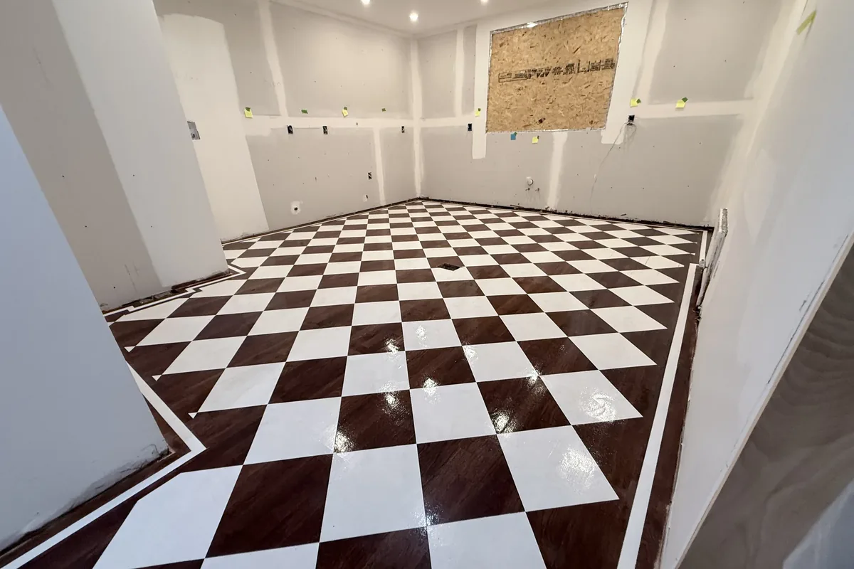 Chess-Pattern Painted Floor in Baldwin, Long Island