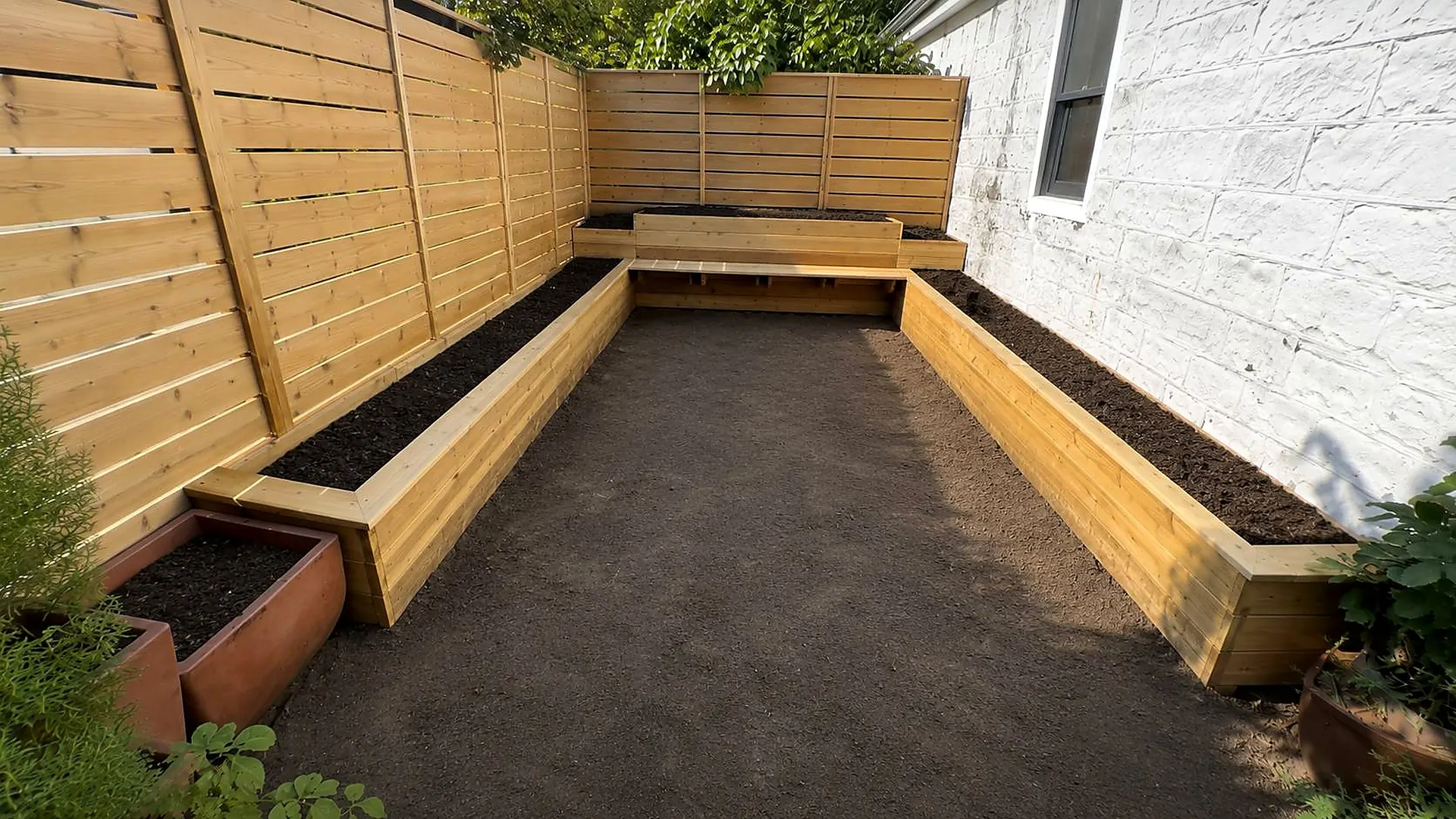Custom Wooden Planter With Built-In Bench