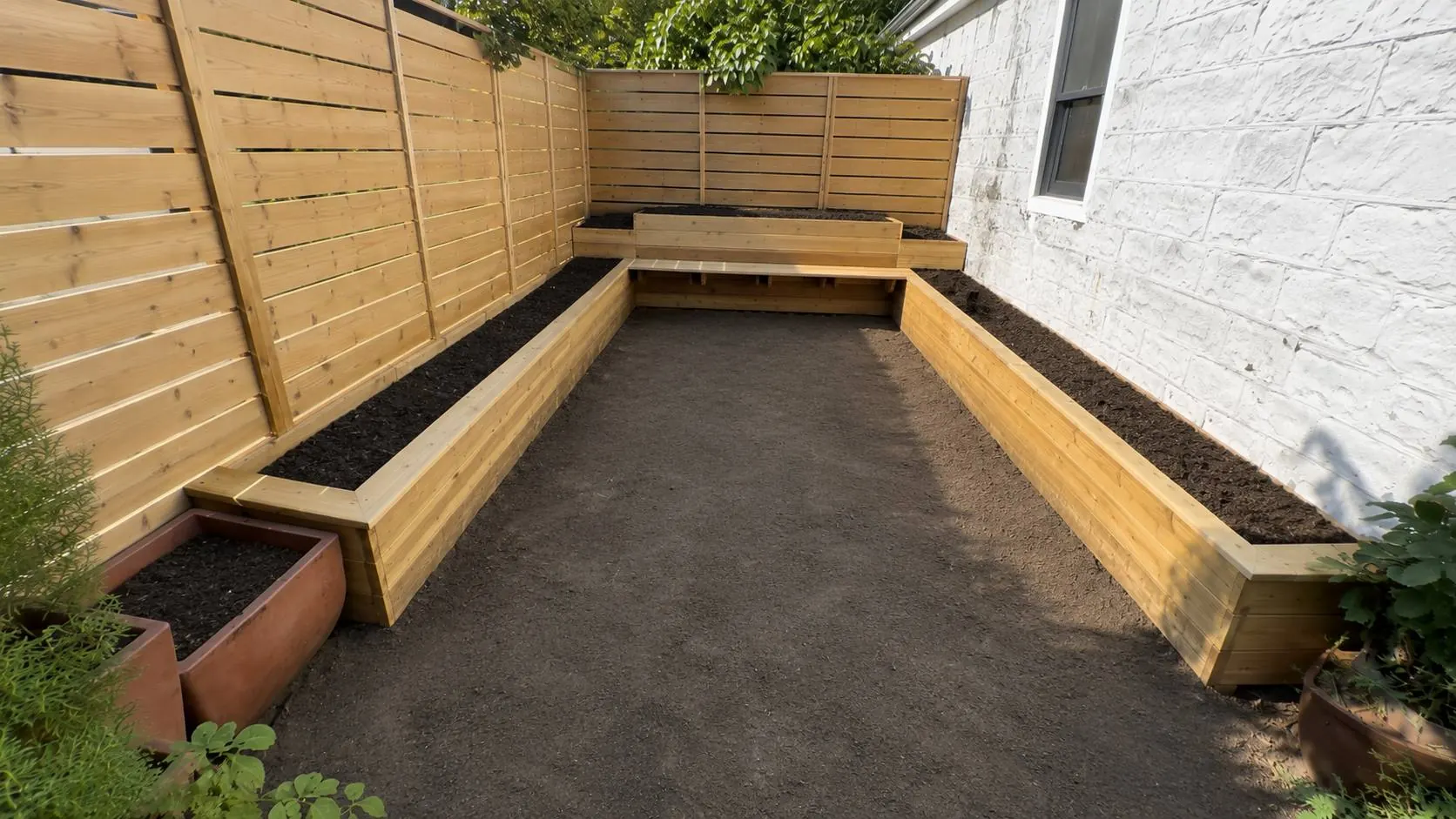 Finished planter shell with soil moved into planting areas