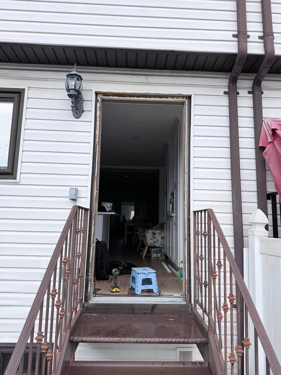 Empty rough door opening from outside after both doors were removed