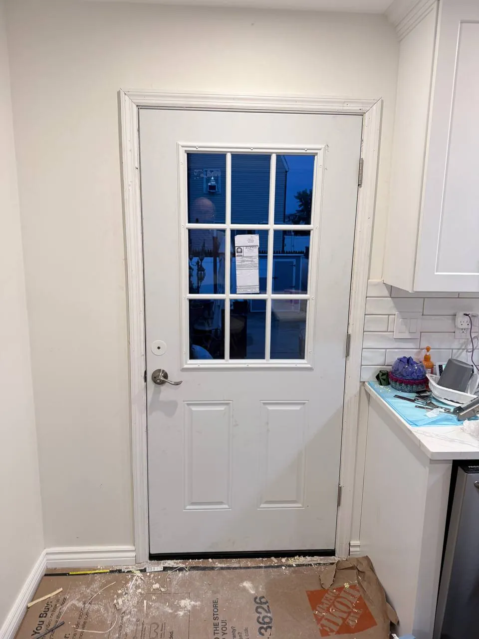 Finished new entry door from inside with new casing and a single lever lock