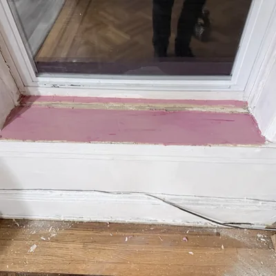 Window sill scraped back and filled flat, ready to sand and prime